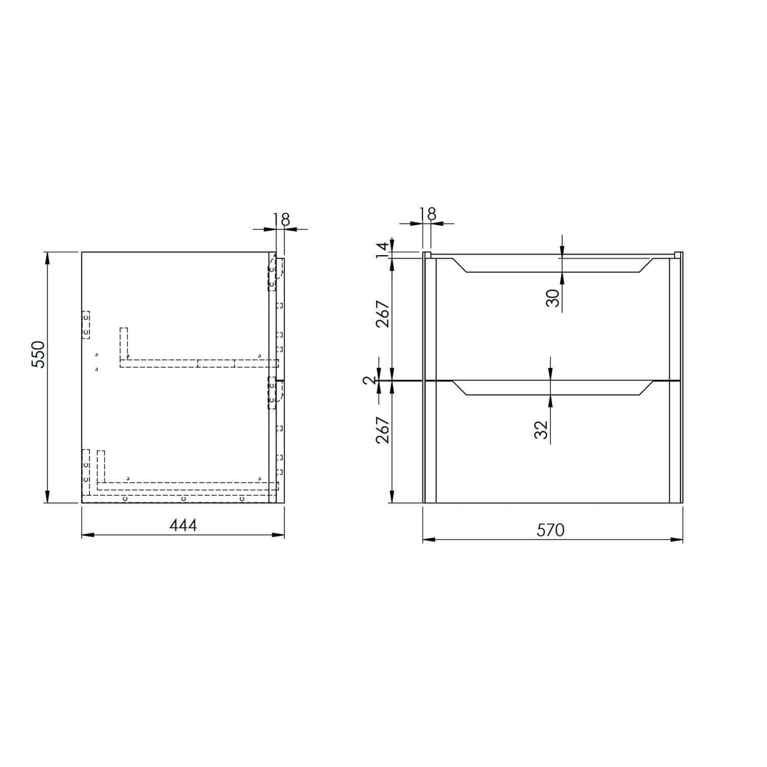 High-quality technical bathroom storage unit with detailed measurements and dimensions for custom installation, ideal for modern bathroom organisation and renovation projects.
