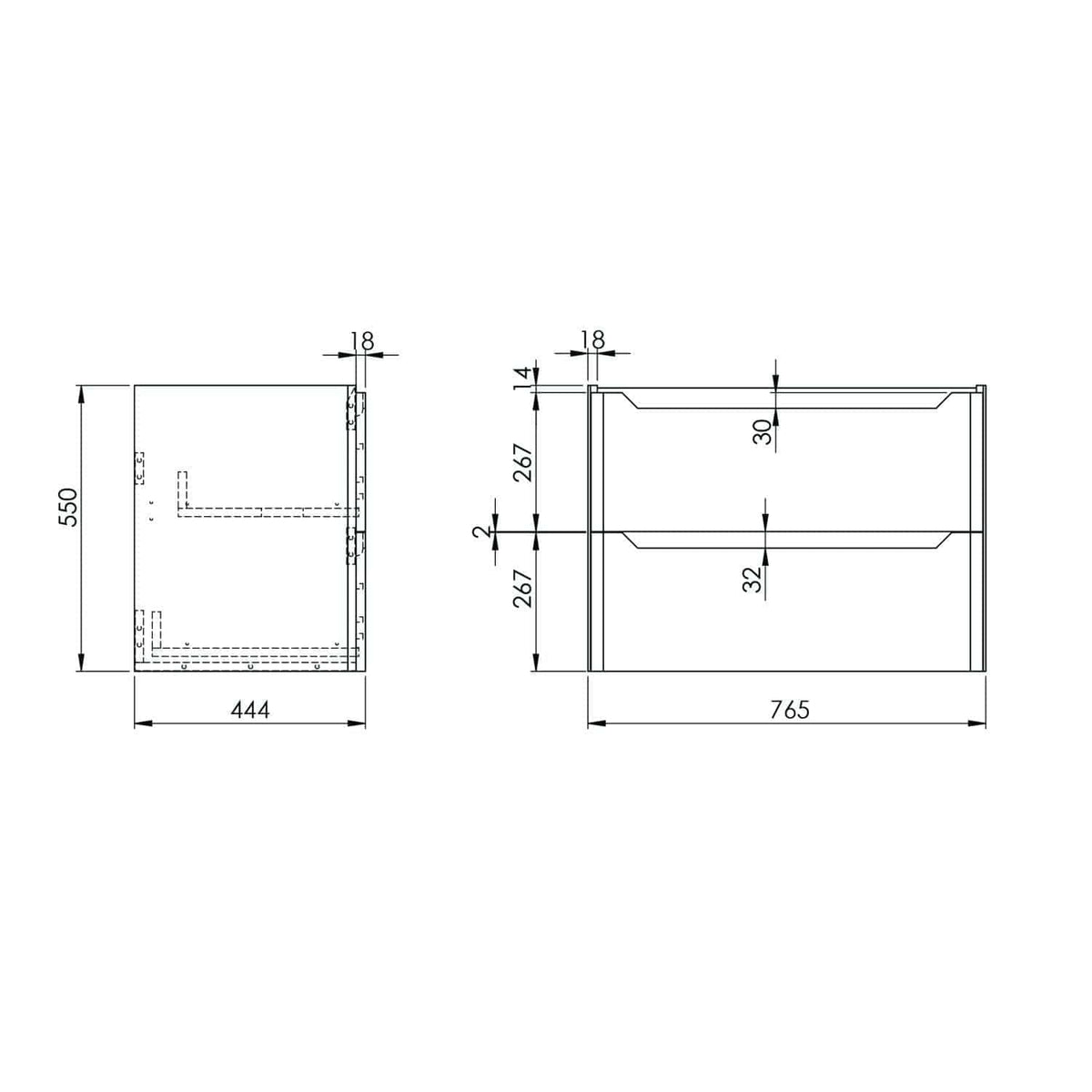 High-quality technical bathroom storage cabinet with detailed dimensions, ideal for modern bathroom organisation and installation, showcasing durable materials and sleek design.