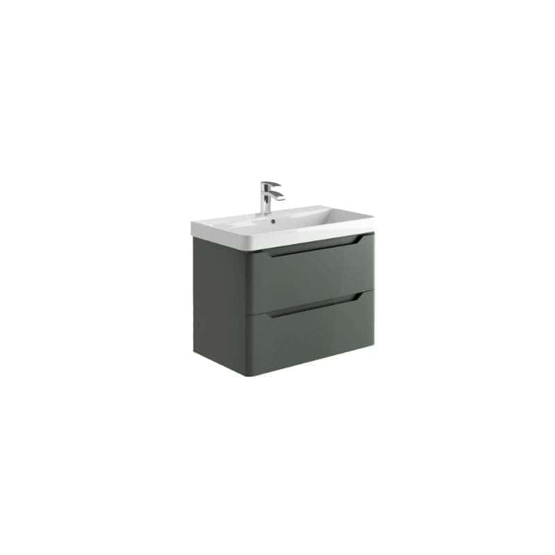 Modern grey bathroom vanity unit with integrated sink and storage drawers, ideal for contemporary bathroom designs. Durable and stylish for residential or commercial use.