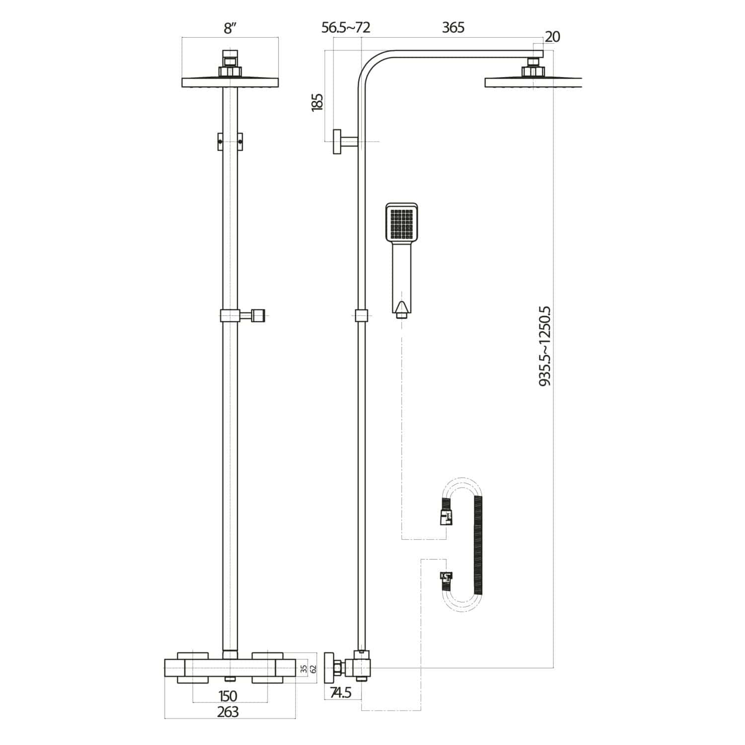 Chrome shower panel with rain shower head and handheld spray, designed for modern bathroom renovations and shower systems.