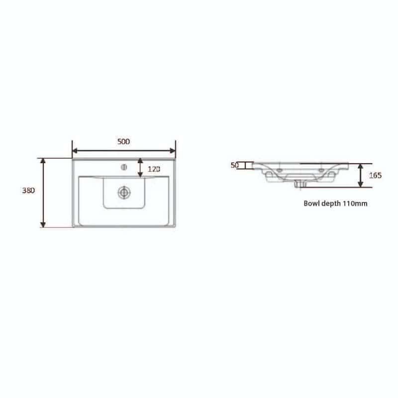 High-quality bathroom sink installation plan with detailed dimensions and specifications from Bubly Bathrooms. Perfect for bathroom renovation or design projects.