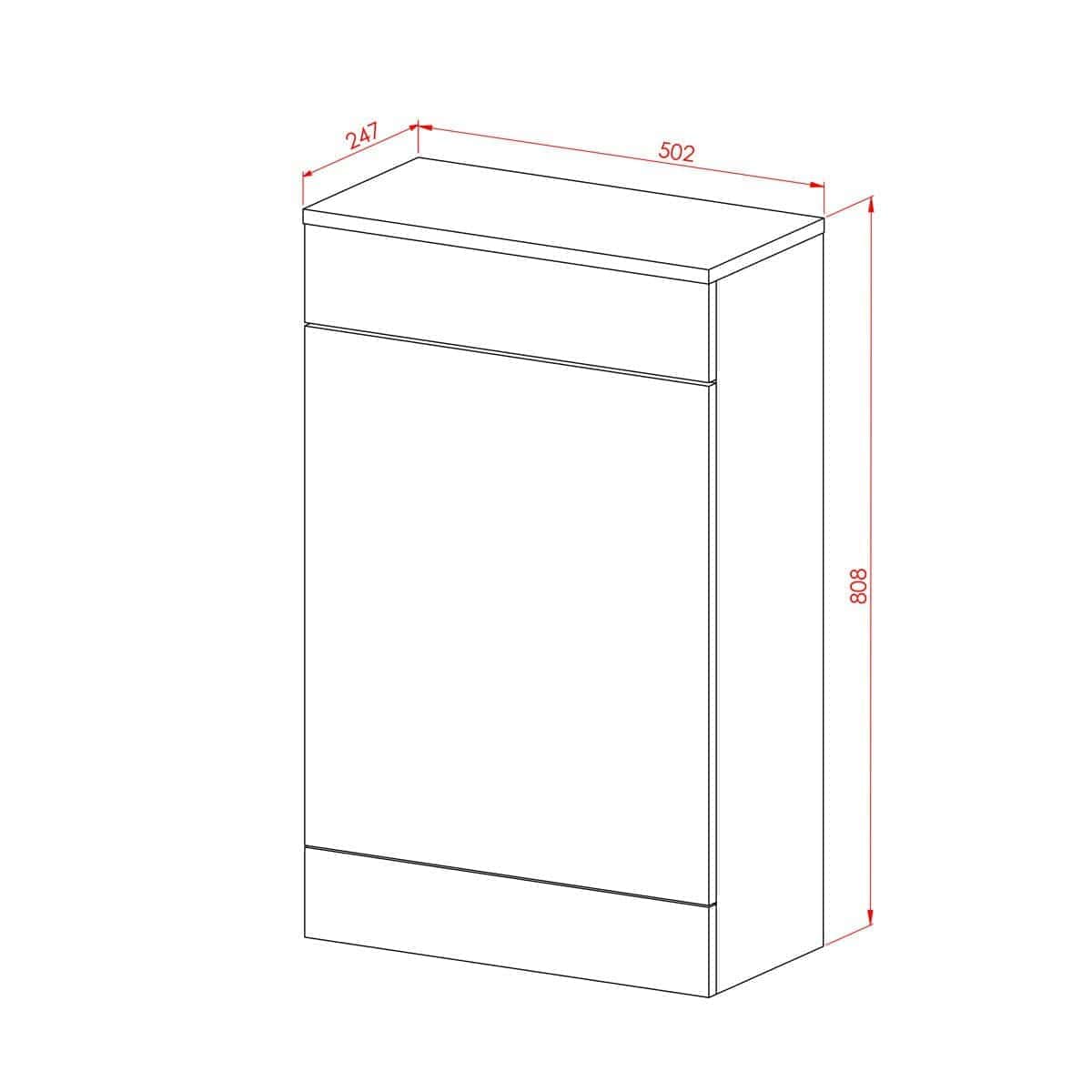 Modern bathroom vanity unit with storage drawers, ideal for contemporary bathrooms - measurement details included.