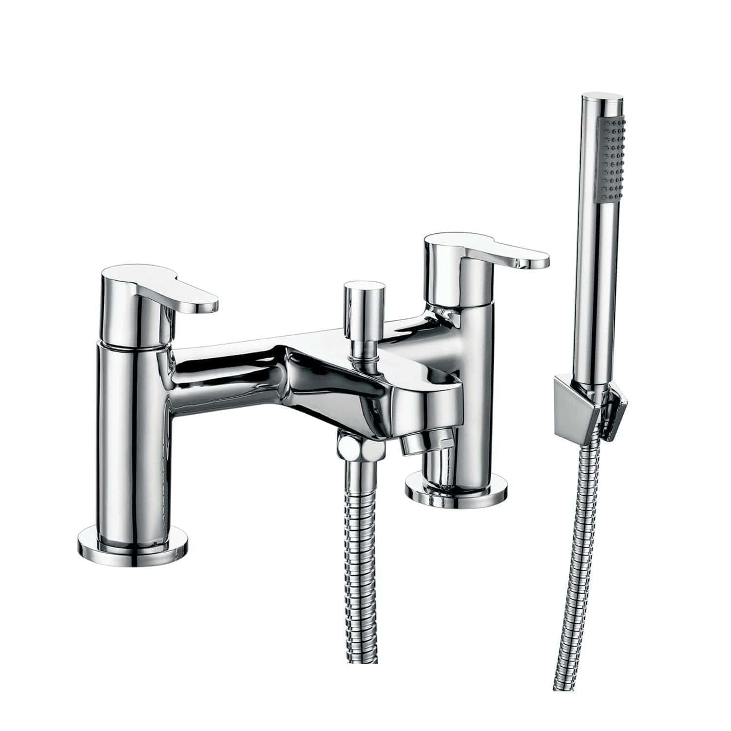 Chrome bathroom faucet with handheld shower attachment, modern bathroom fixture, sleek and stylish chrome finish, versatile tap for bath and shower, bubly.co.uk.