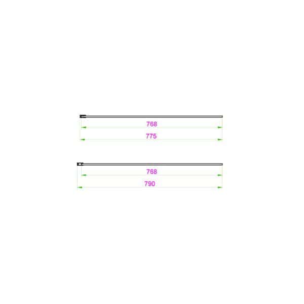 768mm to 775mm bathroom shower valve dimensions illustration, bathroom plumbing installation schematic, technical shower measurement diagram for Bubly Bathrooms.