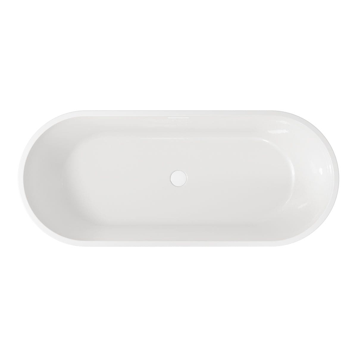 Pure white freestanding oval bathtub, modern bathroom fixture, ideal for luxury bathrooms, durable ceramic material, seamless design, creating a sleek and stylish bathing space.