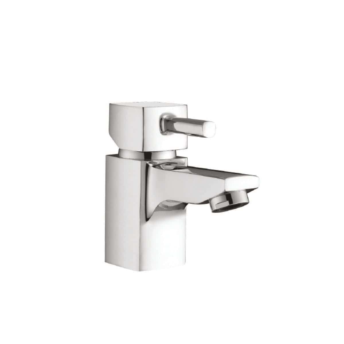Modern chrome bathroom tap with sleek, minimalist design for stylish sink installation. Perfect for contemporary bathrooms, offering durability and easy operation.