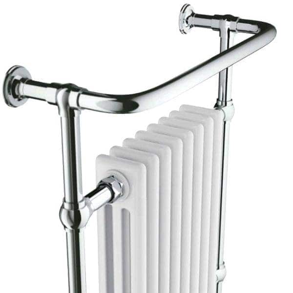 White heated towel rail radiator with chrome finish and multiple bars for bathroom heating and towels.