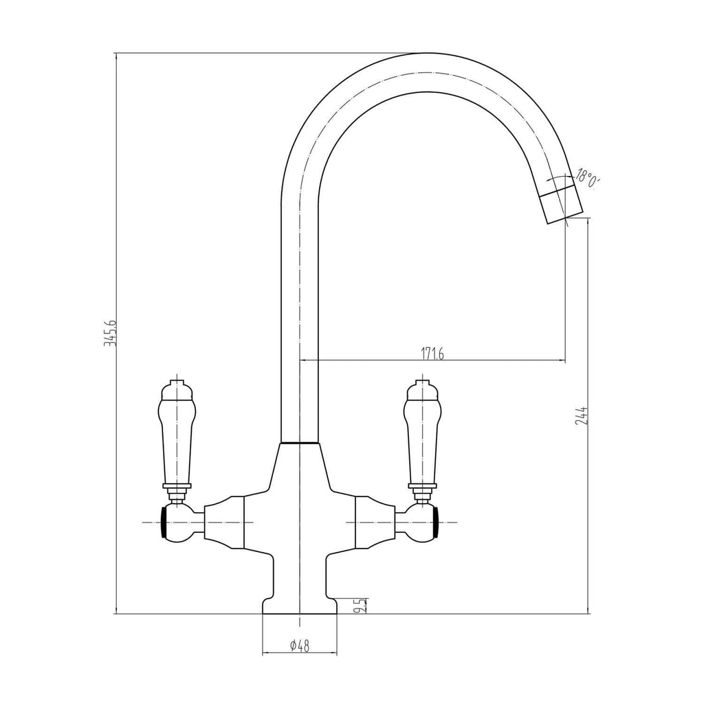 High-quality kitchen tap image showcasing traditional dual-handle design, with detailed technical specifications, perfect for bathroom and kitchen renovation projects.