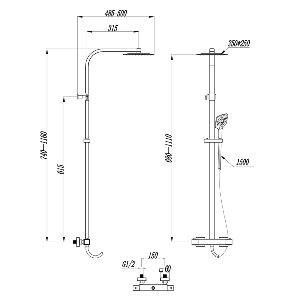 Slim modern shower pipe with overhead and handheld head for bathroom upgrade. Designed for seamless installation, durable materials, and sleek look perfect for contemporary bathrooms.