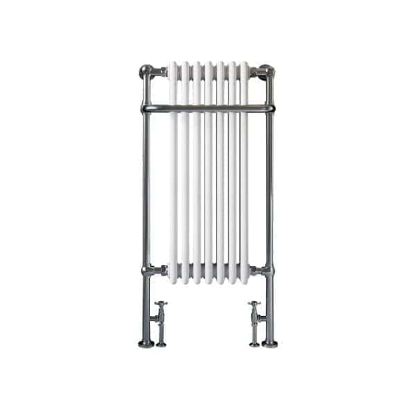 Radiator towel rail for bathroom heating and drying towels, modern chrome finish, wall-mounted design from Bubly Bathrooms.
