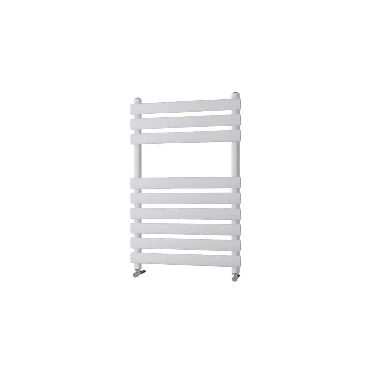 White bathroom heated towel rail with wheels for easy mobility and modern design. Perfect for bathroom heating and towel drying, offering stylish functionality.