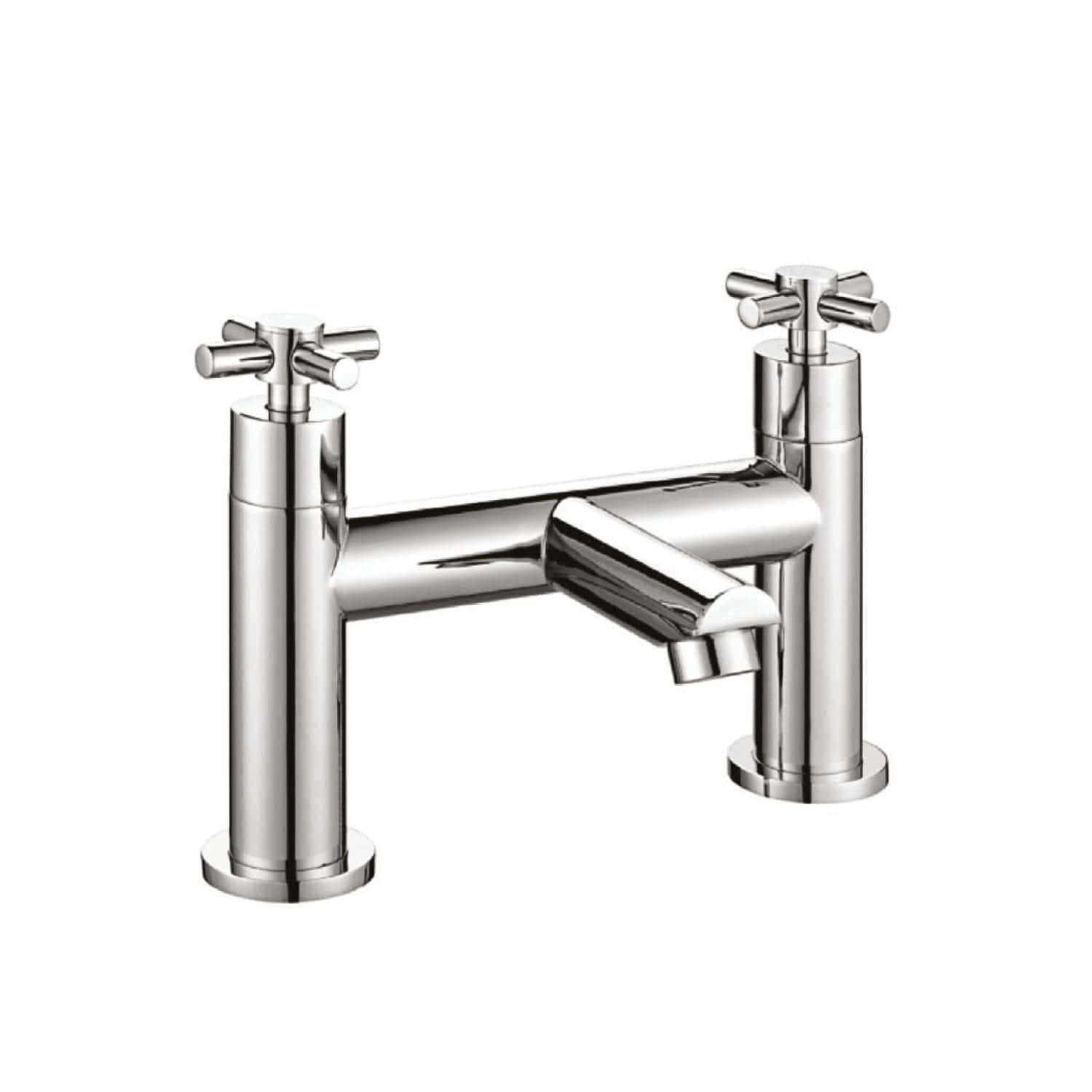Brass bathroom tap with dual cross handles and modern chrome finish, designed for stylish and functional kitchen or bathroom sinks. Durable fixture perfect for contemporary interiors.