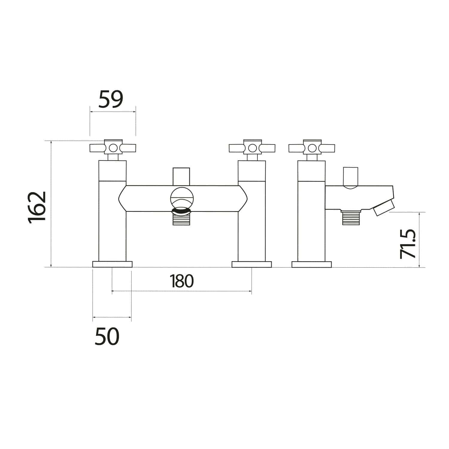 Flexible bathroom faucet design with detailed dimensions for precise installation, perfect for modern bathrooms. Includes dual controls and side spout, ideal for contemporary bathroom renovations.