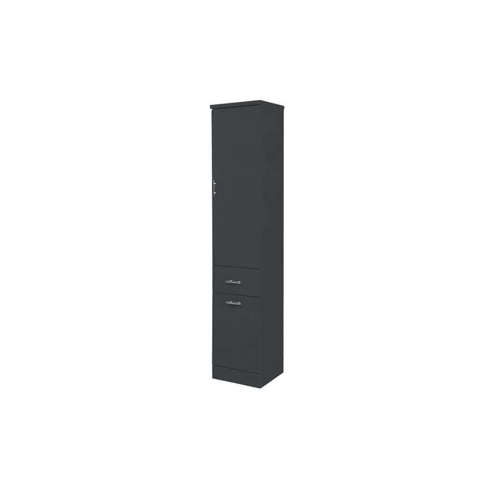 Stylish dark grey bathroom storage cabinet with multiple drawers and a tall design, ideal for organising bathroom essentials and enhancing bathroom aesthetics.