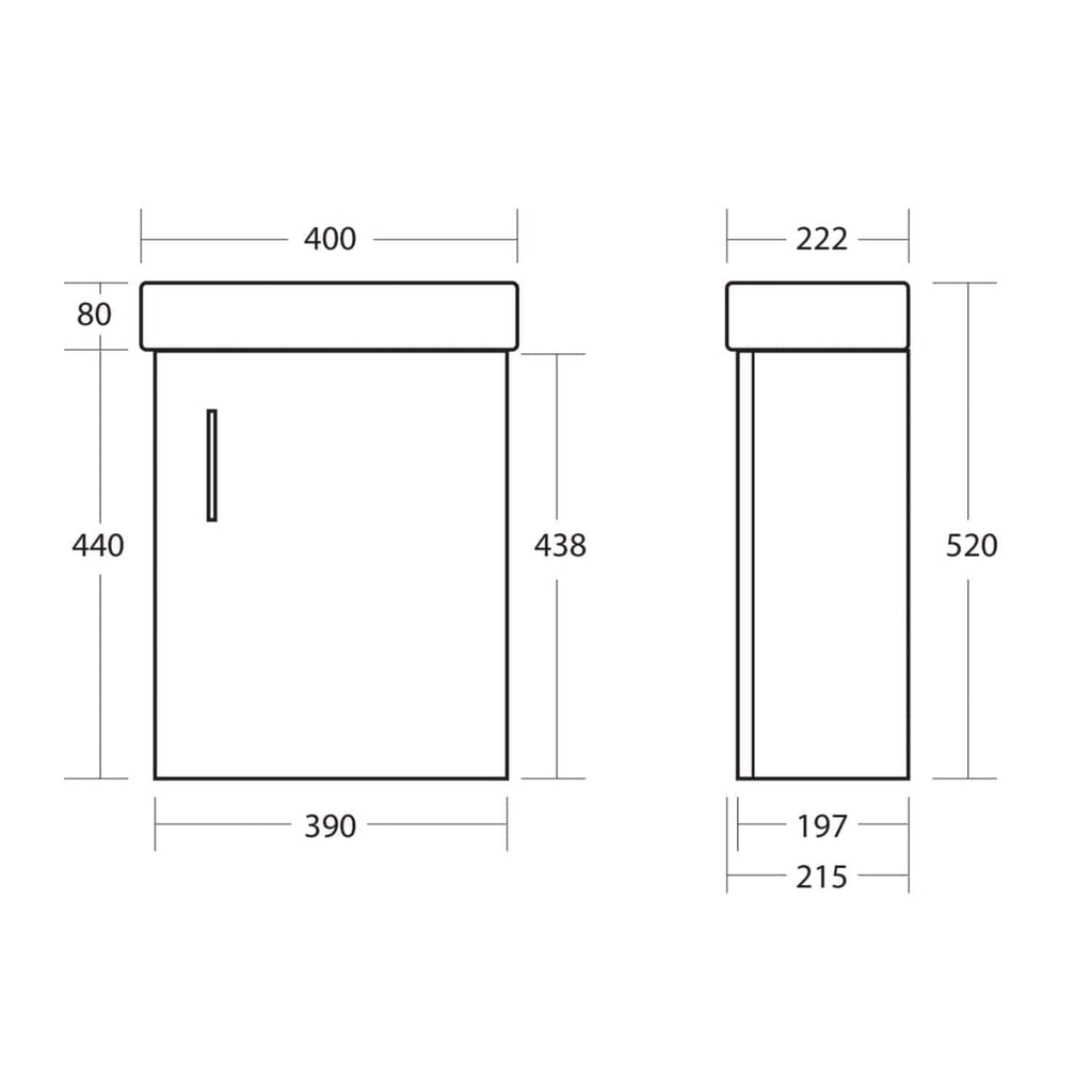 Sketch-style technical drawing of a modern bathroom cabinet with detailed measurements for design and installation. Ideal for bathroom renovation projects seeking sleek, functional storage solutions.
