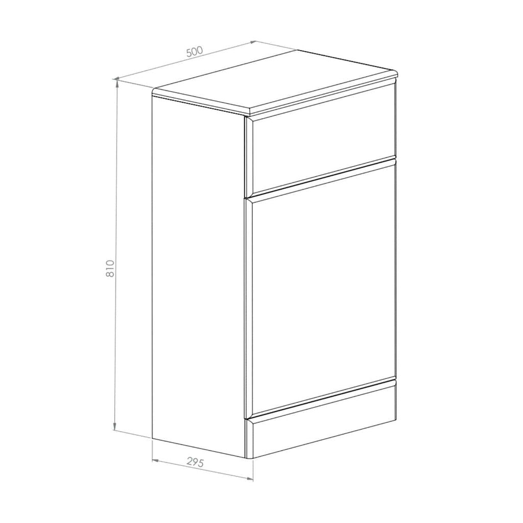 Bedroom bathroom vanity cabinet with drawers and dimensions 810 x 500 x 295 mm, ideal for modern bathroom storage solutions, by Bubly Bathrooms.