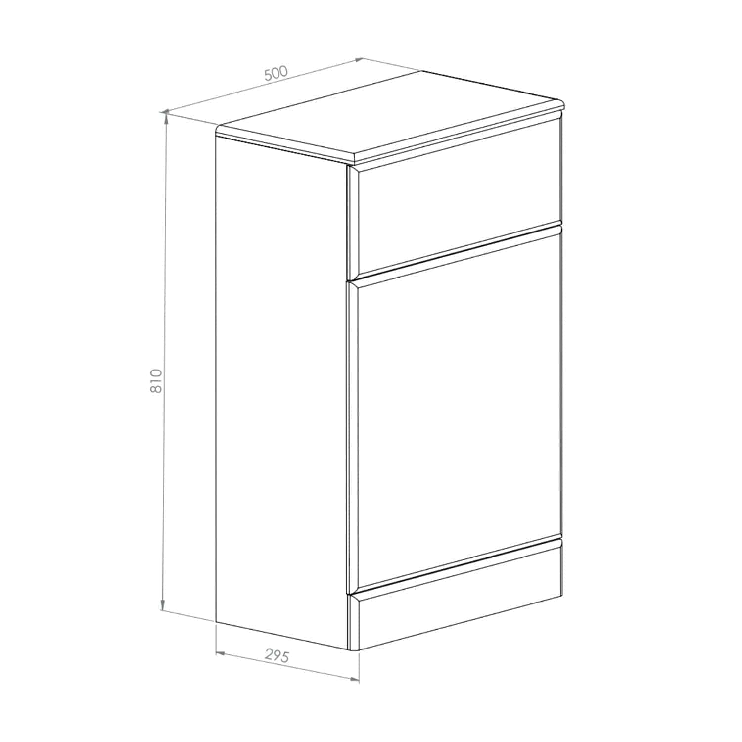 Bedroom bathroom vanity cabinet with drawers and dimensions 810 x 500 x 295 mm, ideal for modern bathroom storage solutions, by Bubly Bathrooms.