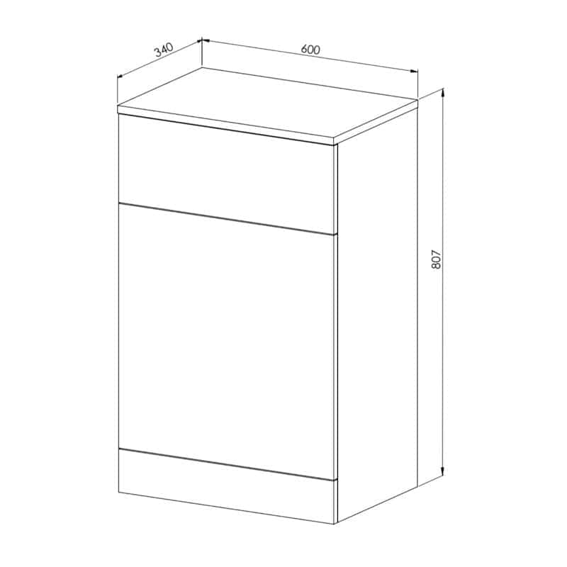 Secure bathroom cabinet with sleek design, 600mm width, 807mm height, ideal for modern bathrooms, offering practical storage solutions.