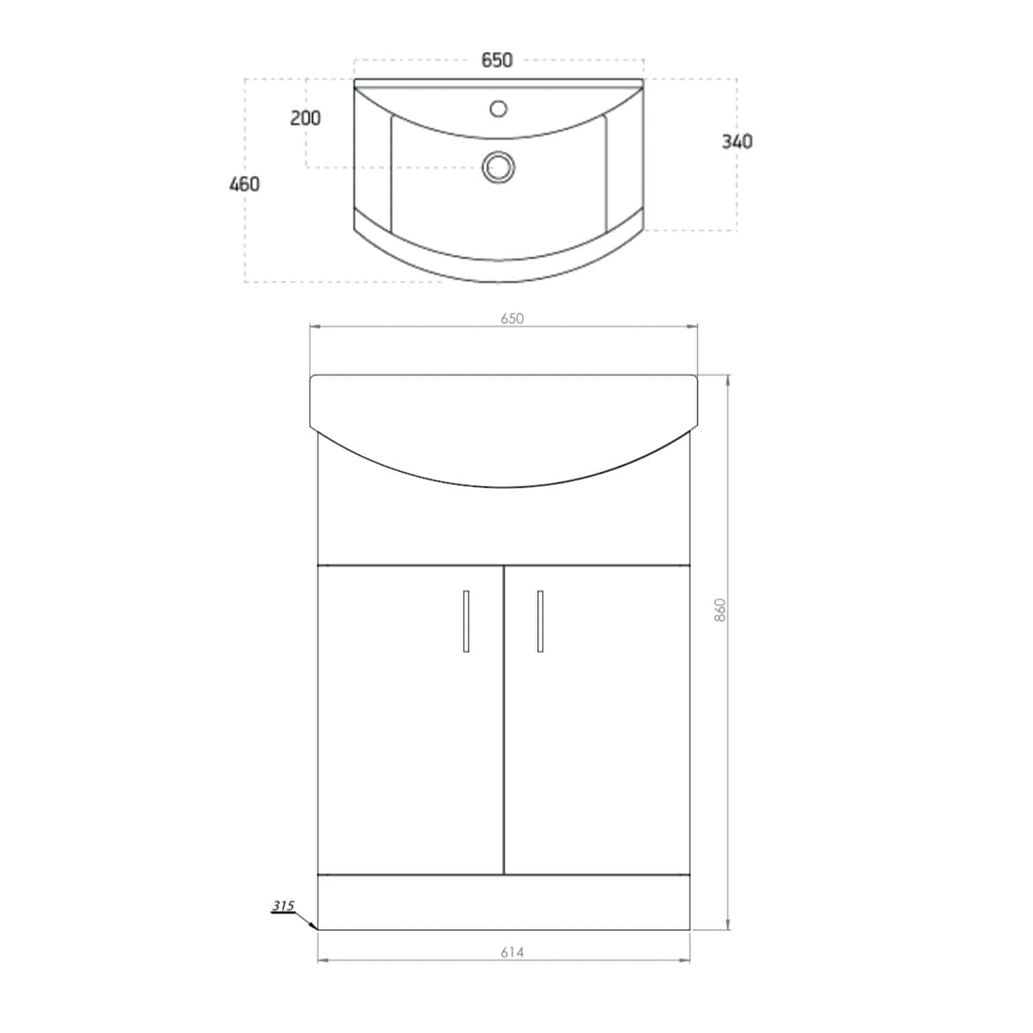 Contemporary bathroom vanity unit with curved sink and storage cabinets, perfect for modern bathroom designs. Spacious and functional, ideal for keeping bathroom essentials organised.