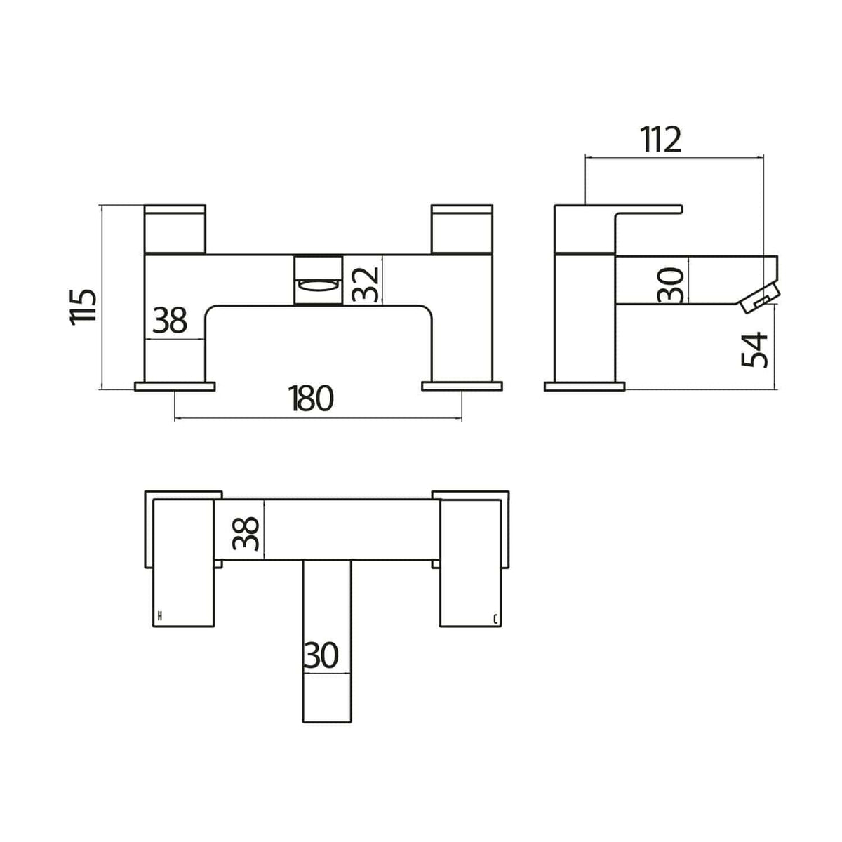 Modern chrome bathroom tap with detailed technical drawing, measuring 180mm width, 115mm height, with sleek design and precise dimensions for contemporary bathroom upgrades.