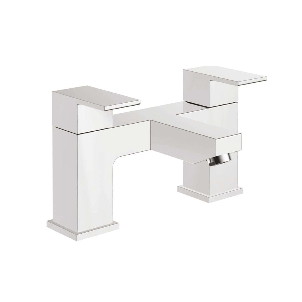 Sleek white modern bathroom sink mixer tap with angular design, perfect for contemporary bathrooms, featuring a single lever for easy hot and cold water control.