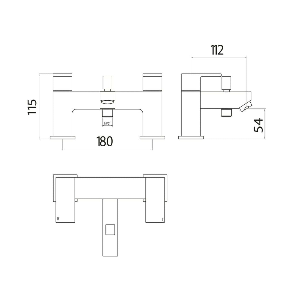 Dimensional technical drawing of Bubly Bathrooms modern chrome bathroom sink tap with detailed measurements and specifications.