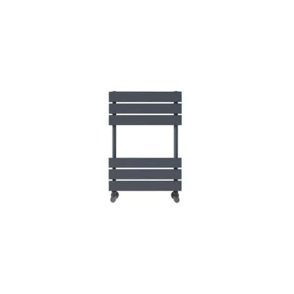 Chrome bathroom storage trolley on wheels, ideal for organising bathroom essentials, towels, and toiletries with modern design.