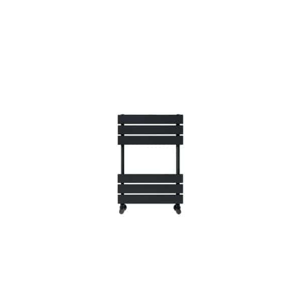 Black bathroom trolley with wheels for storage and organisation at Bubly Bathrooms. Stylish and functional bathroom storage solution.