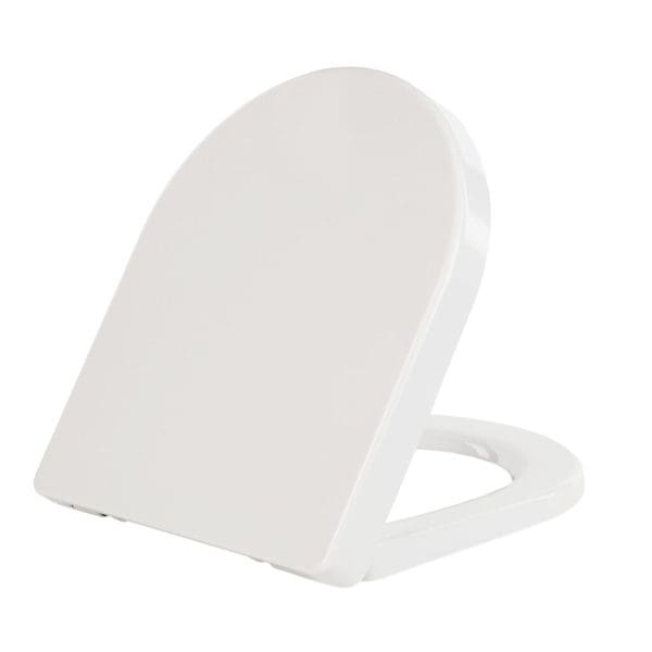 White toilet seat cover, modern bathroom accessories, sleek toilet lid for washroom renovation, hygienic toilet seat, durable and comfortable bathroom fixture.