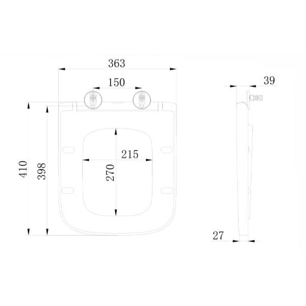 Ivory bathroom wall-mounted bidet with technical measurements, close-up view of plumbing connections and dimensions, ideal for modern bathroom renovation and design.