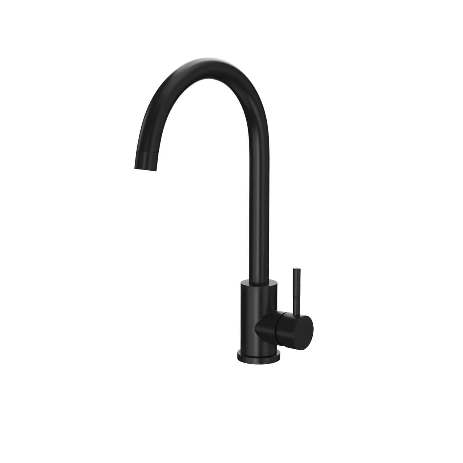 Sleek black kitchen sink tap with high-arc spout and single lever handle, ideal for modern bathroom and kitchen interiors. Durable, stylish, and easy to operate for everyday convenience.