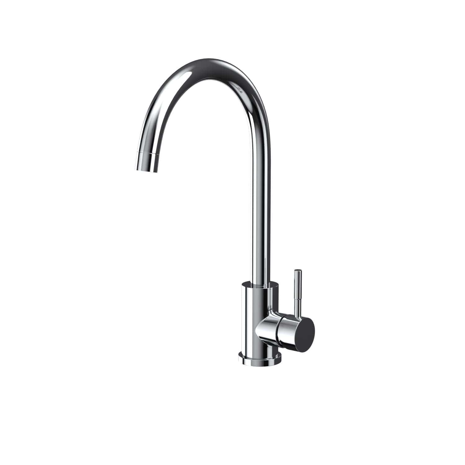 Sleek modern chrome kitchen tap with high-arc spout and single lever handle for stylish and functional bathroom or kitchen use.