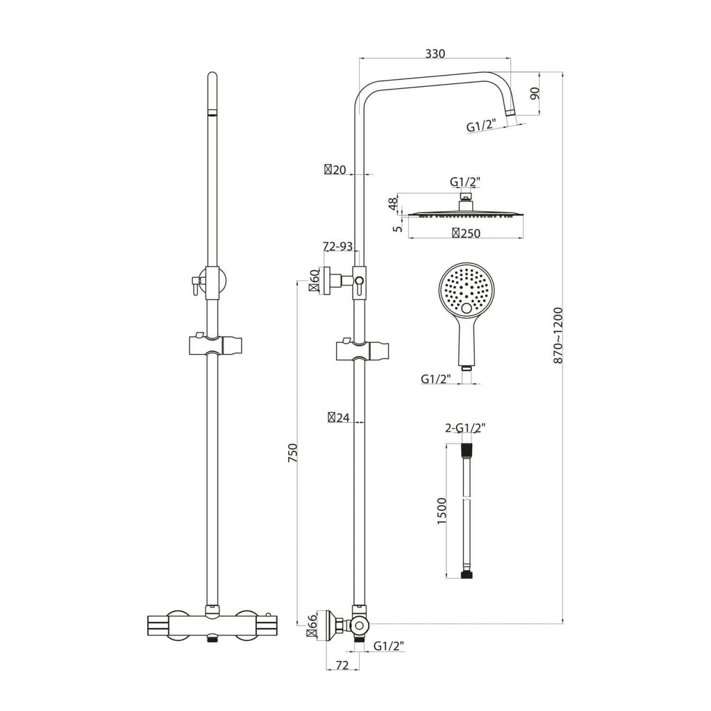 High-quality bathroom shower system with adjustable height, rain shower head, handheld shower, and sleek chrome finish, perfect for modern bathroom upgrades and comfortable shower experience.