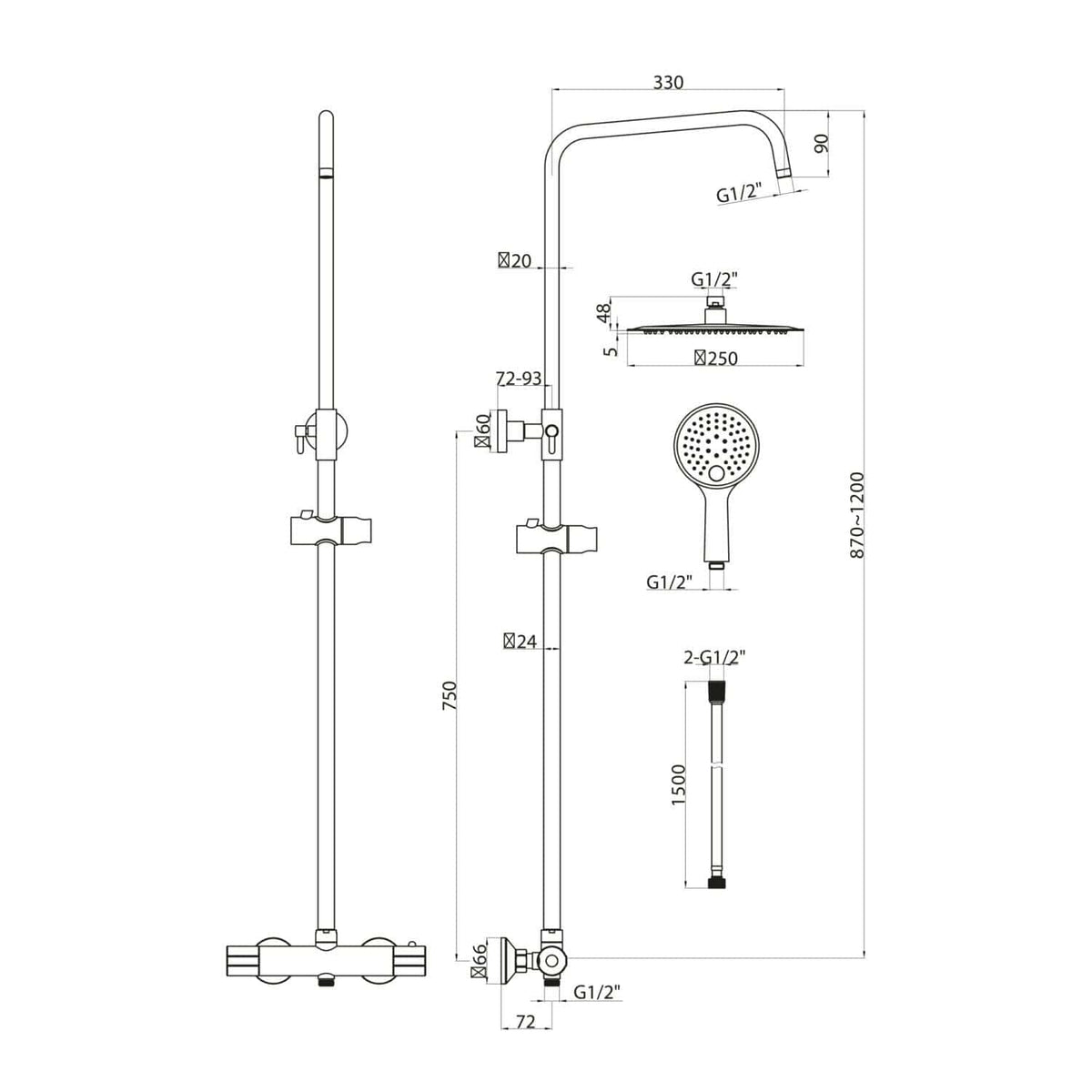High-quality bathroom shower system with adjustable height, rain shower head, handheld shower, and sleek chrome finish, perfect for modern bathroom upgrades and comfortable shower experience.