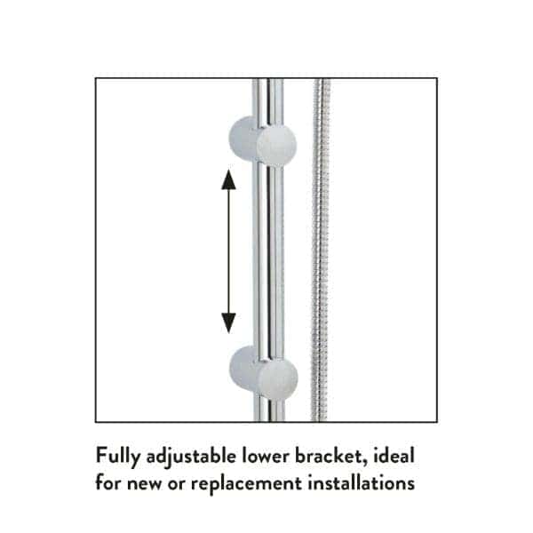 Adjustable shower bracket for custom height adjustments, perfect for new or replacement bathroom installations.