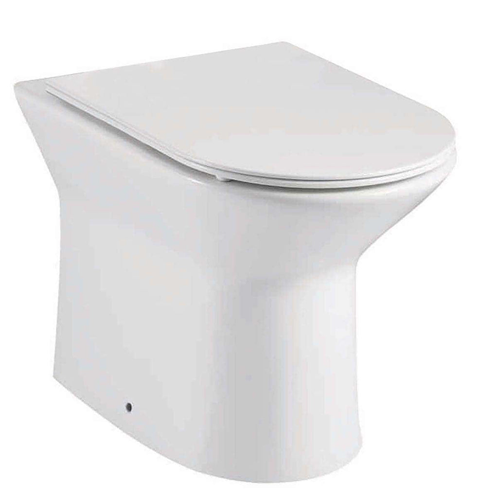 Sleek white modern toilet with soft-close lid, ideal for contemporary bathroom designs. Durable ceramic finish, water-efficient, and comfortable for everyday use. Perfect for stylish, functional bathrooms.