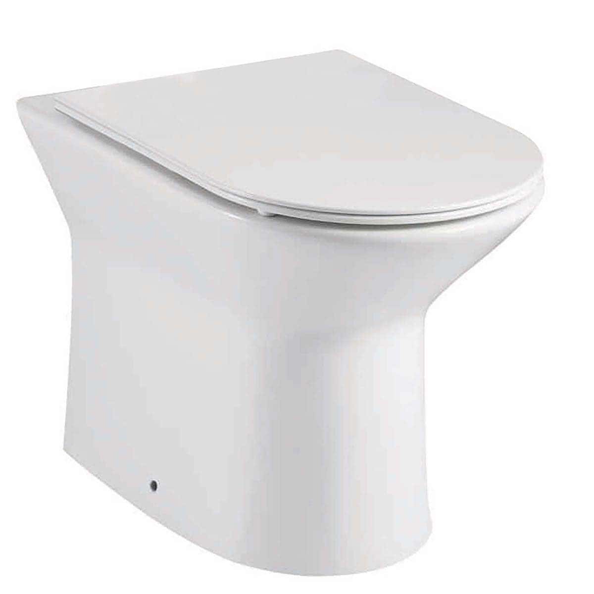 Sleek white modern toilet with soft-close lid, ideal for contemporary bathroom designs. Durable ceramic finish, water-efficient, and comfortable for everyday use. Perfect for stylish, functional bathrooms.