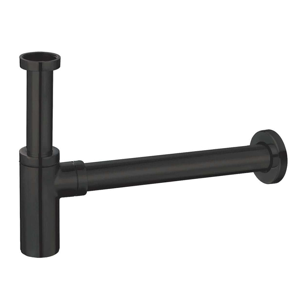 Flexible black plastic sink pipe waste trap for bathroom or kitchen installation, versatile plumbing component for effective drain connection.