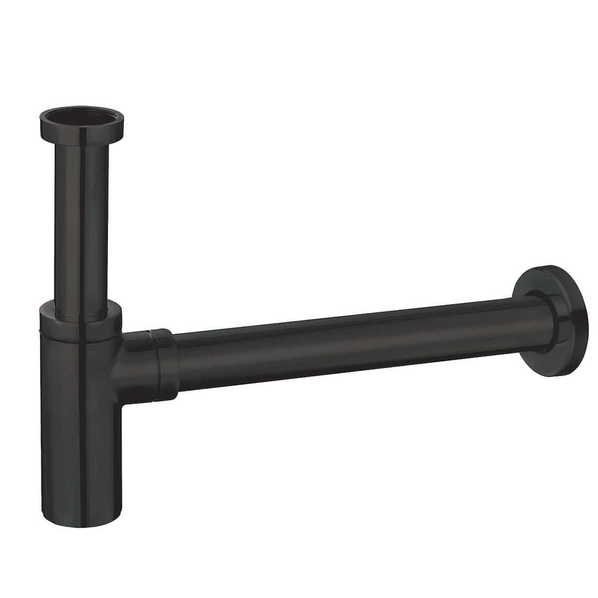 Flexible black plastic sink pipe waste trap for bathroom or kitchen installation, versatile plumbing component for effective drain connection.