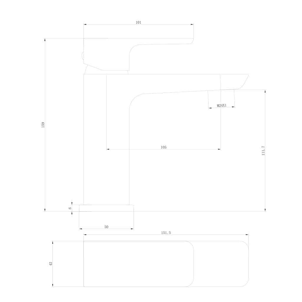 Modern bathroom sink with sleek design and technical specifications for installation. Ideal for contemporary bathroom renovations and high-quality bathroom fixtures.