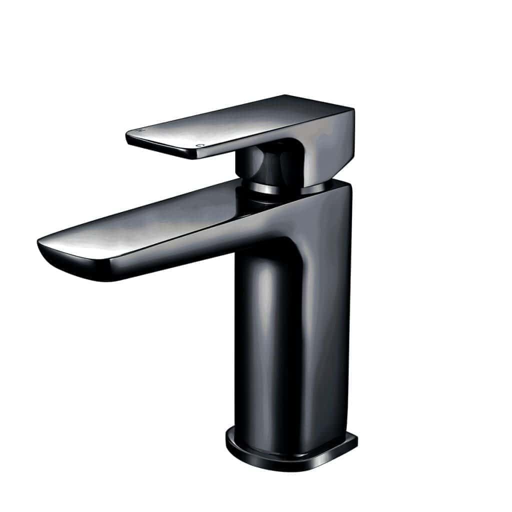 Sleek modern black bathroom sink mixer tap with contemporary design, ideal for stylish bathroom installations. Perfect for enhancing bathroom aesthetics and functionality with durable, high-quality materials.