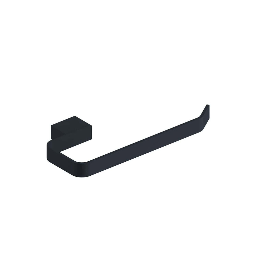 Sleek black bathroom towel rail with modern minimalist design, ideal for contemporary bathrooms, providing practical towel storage and enhancing aesthetics.
