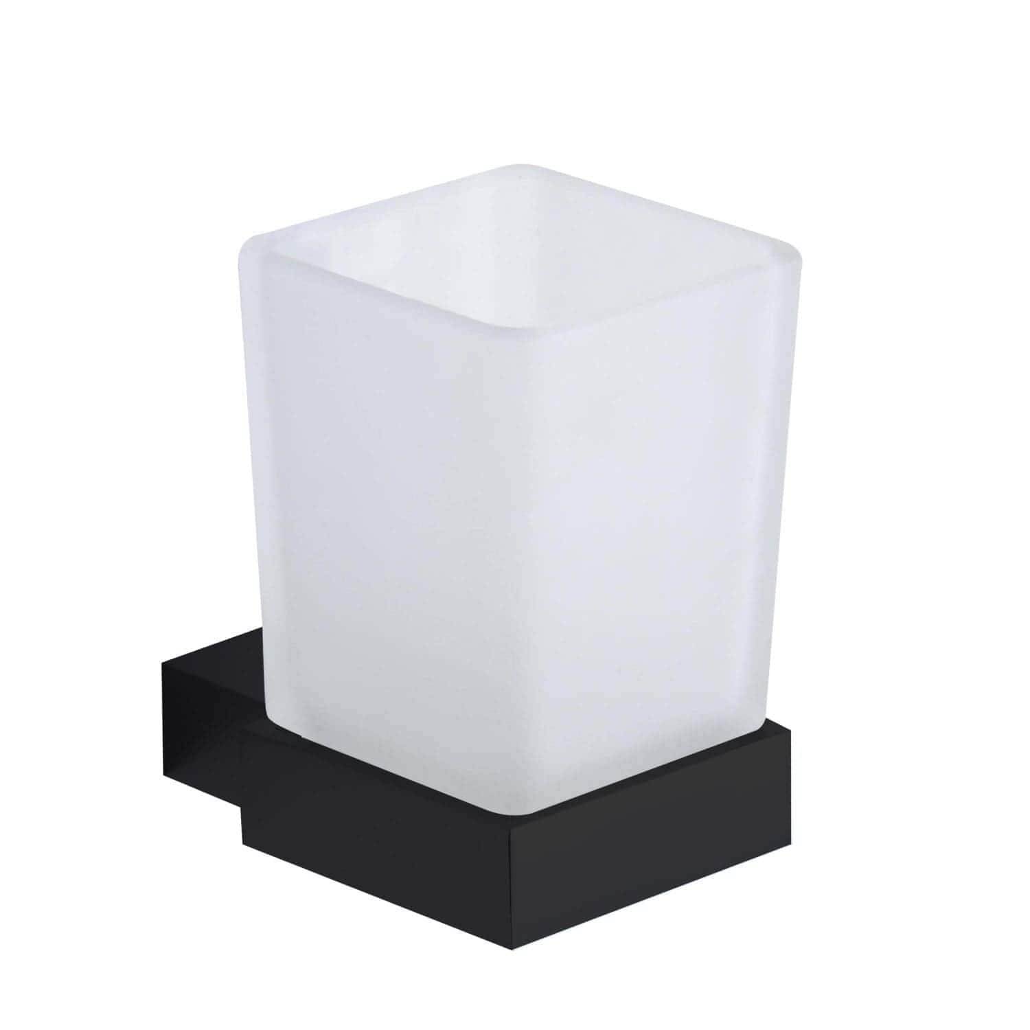 Sleek modern bathroom lamp with a frosted glass cube design and black base, perfect for contemporary bathroom decor and lighting solutions.