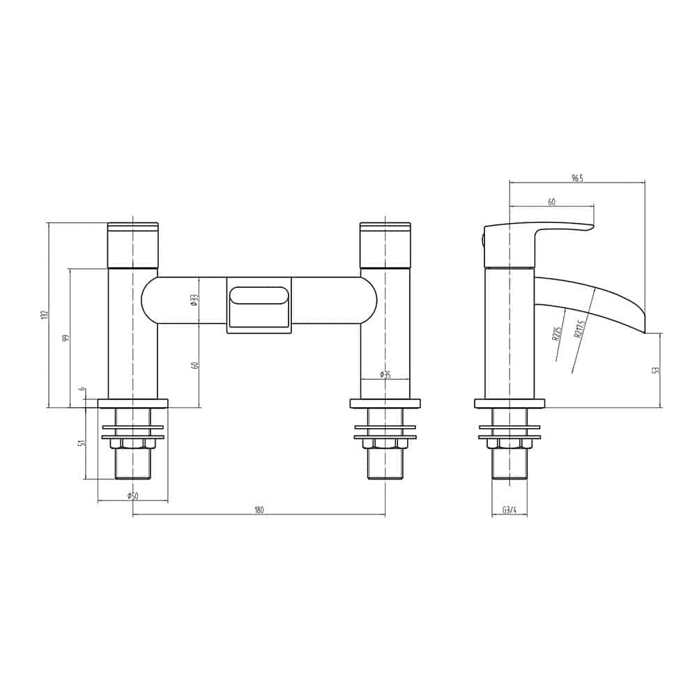 Solid brass bathroom tap with detailed technical drawing, including dimensions and threading information for plumbing installation. Suitable for modern bathroom sink upgrades and fittings.