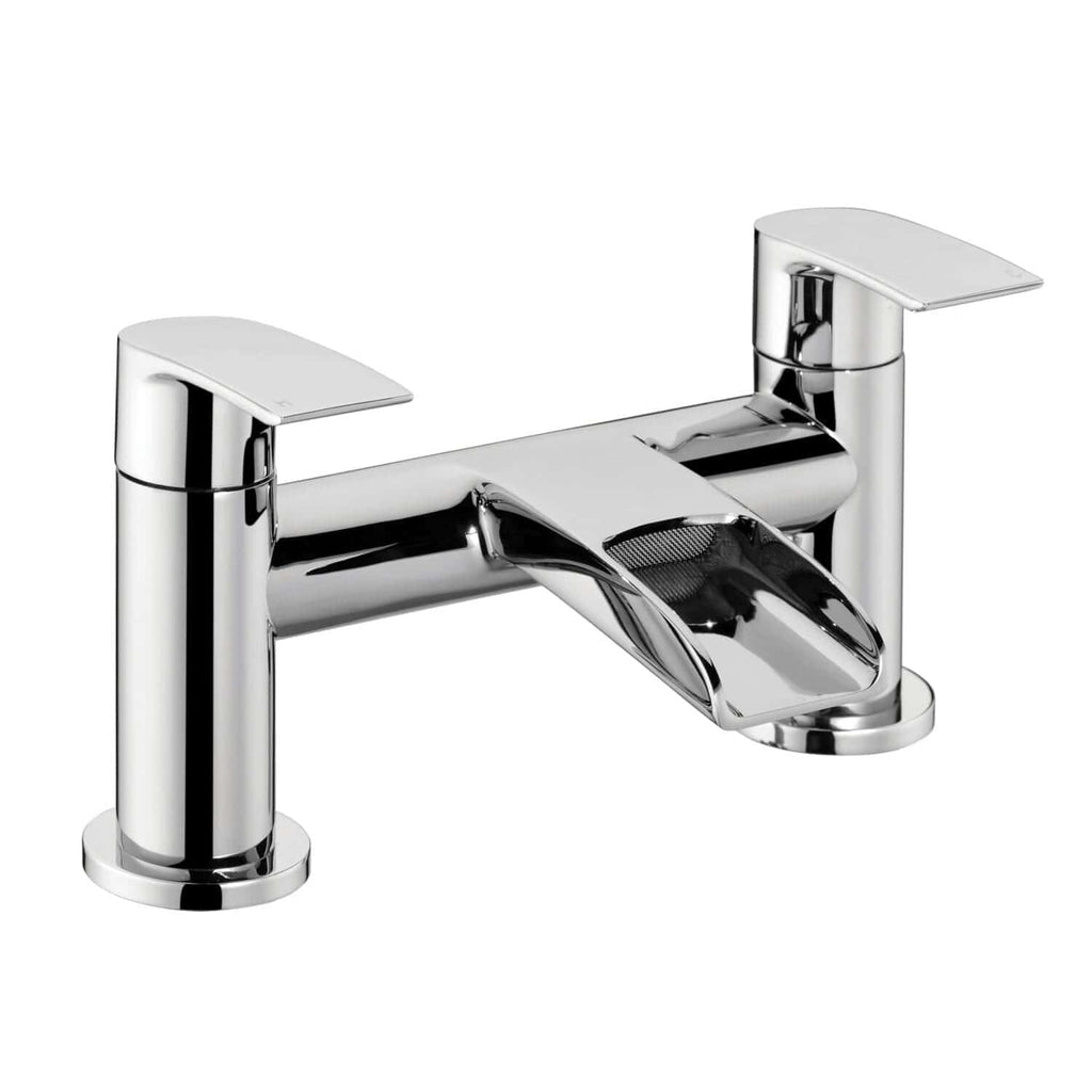 Chrome bathroom sink mixer tap with dual handles, modern design, and high-quality finish. Perfect for contemporary bathrooms, offering style and durability.