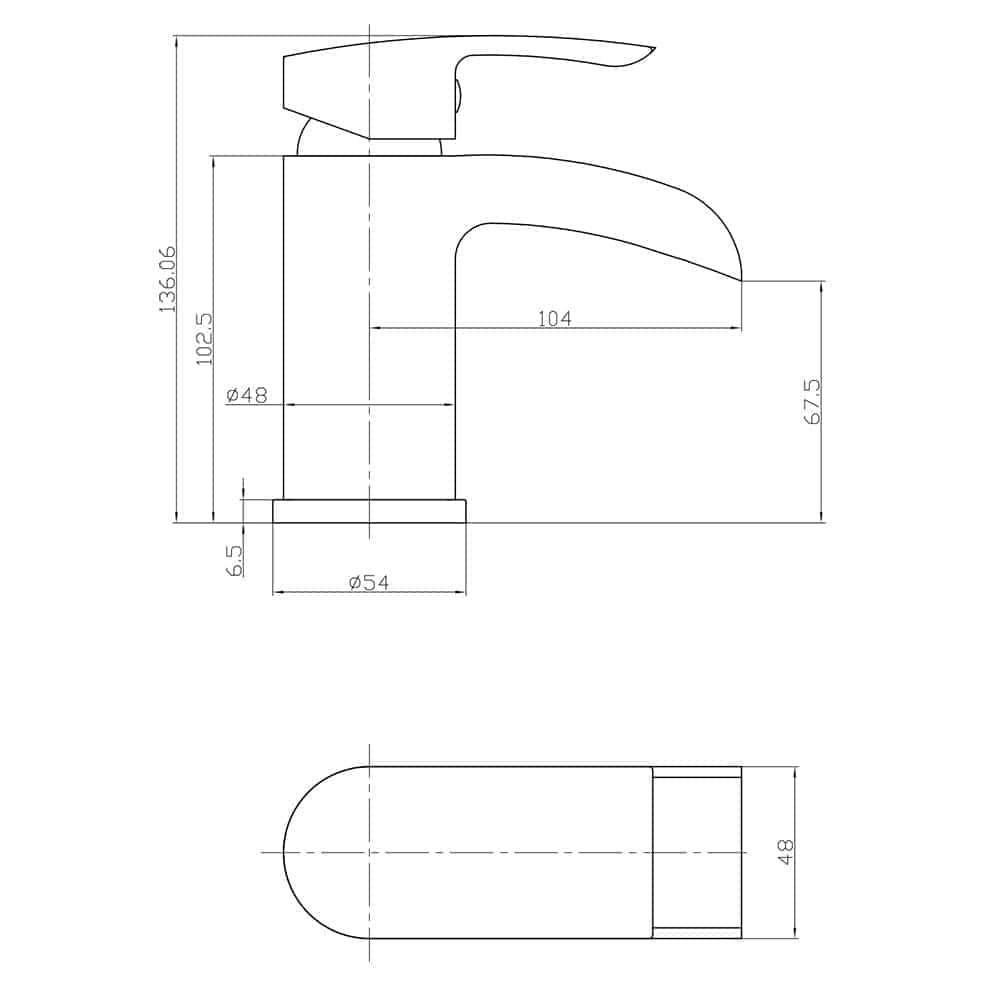 Sleek modern bathroom faucet with precise technical drawing, ideal for upgrading your bathroom fixtures, featuring durable materials and contemporary design for improved functionality and aesthetic appeal.