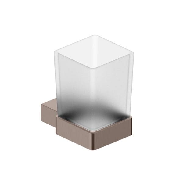 Square glass bathroom shower holder with chrome finish, ideal for modern bathroom accessories. Durable and stylish, perfect for organising toiletries in contemporary bathroom designs.