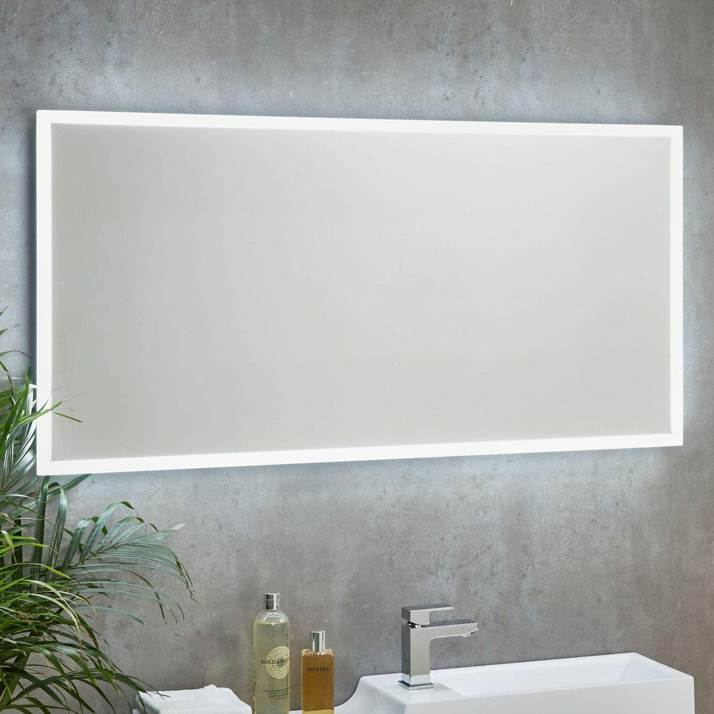 Bright modern illuminated bathroom mirror with LED lighting, sleek design, and minimalist aesthetic, perfect for contemporary bathroom decor.