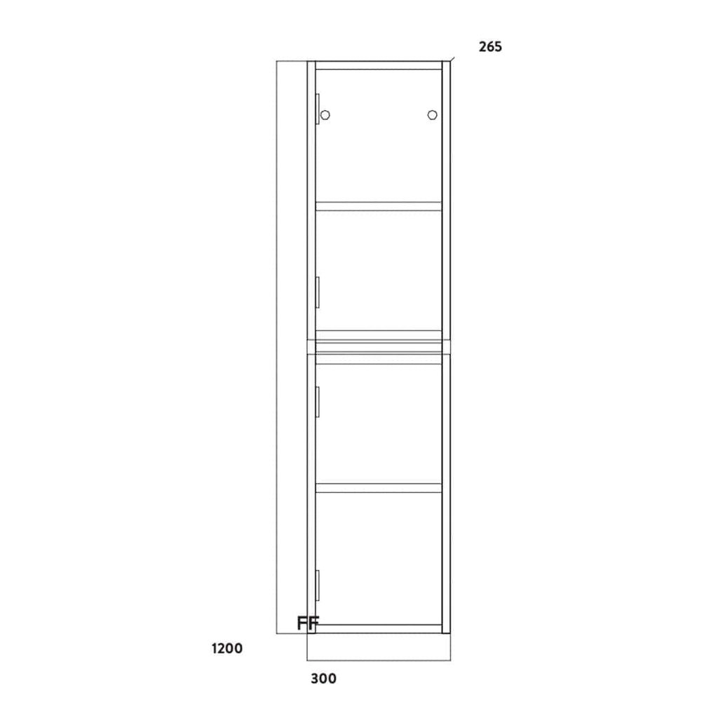Bright modern bathroom storage cabinet with multiple compartments and sleek handles, ideal for bathroom organisation and clutter-free spaces. Perfect for contemporary bathroom design.