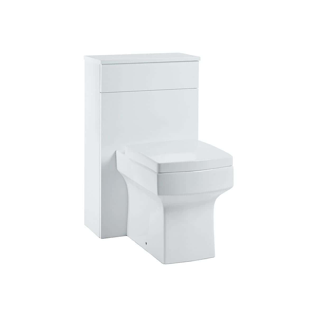 White compact toilet with built-in storage cabinet for modern bathrooms. Perfect for space-saving bathroom design and stylish bathroom storage solutions.